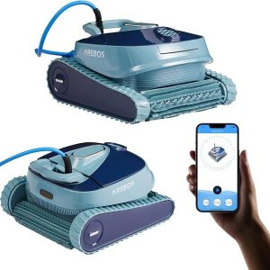 Arebos Automatic Pool Robot | Pool Cleaner for Wall. Floor and Waterline - Up to 100 m³ - APP Controlled - 3 Modes