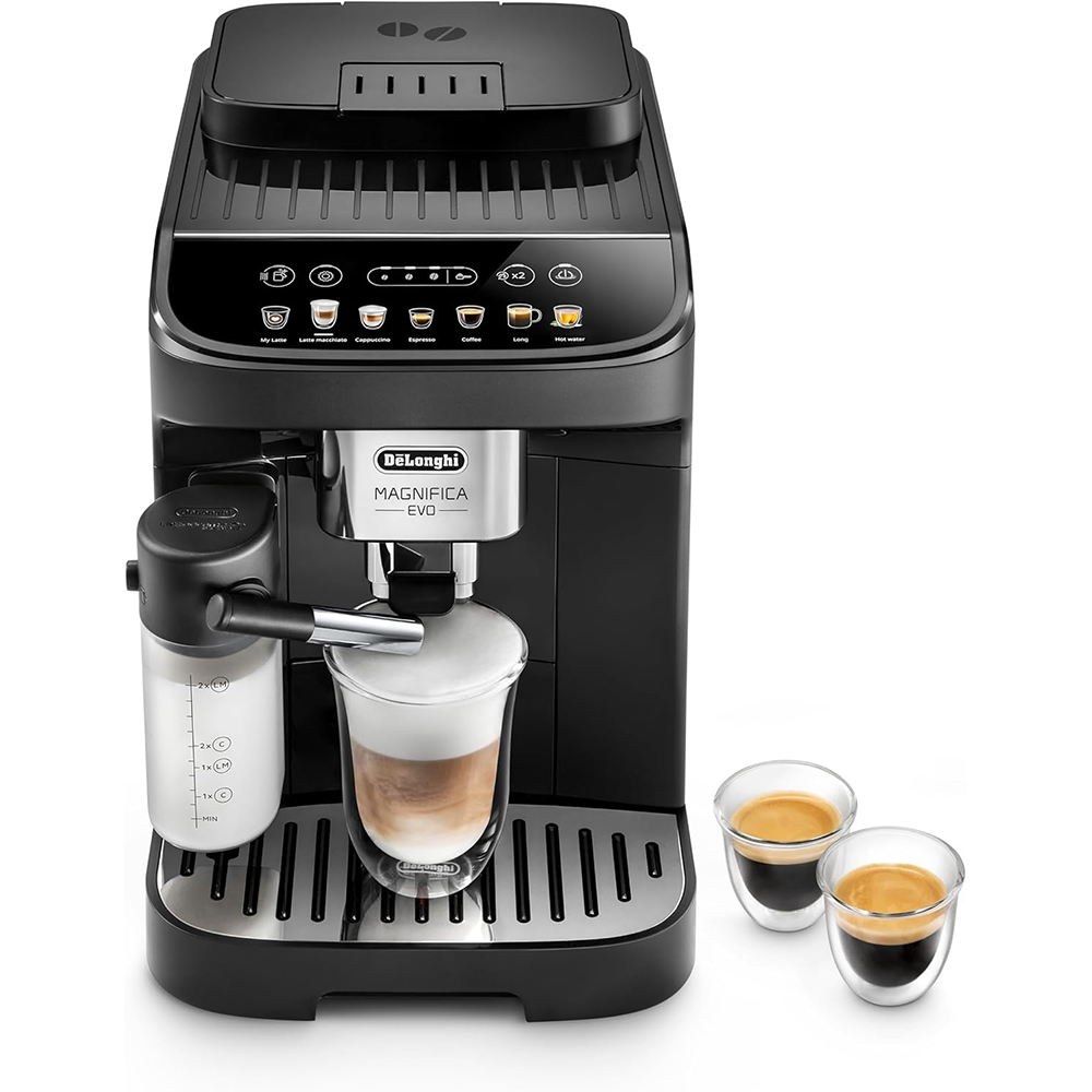 De'Longhi Magnifica Evo ECAM 292.81.B Fully Automatic Coffee Machine with LatteCrema Milk System. 7 Direct Selection Buttons for Cappuccino. Espresso and Other Coffee Specialities. 2-Cup Function