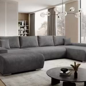 Corner sofa Credo corner sofa U-shaped. with sleeping function and bed box. U-shaped couch (dark gray)