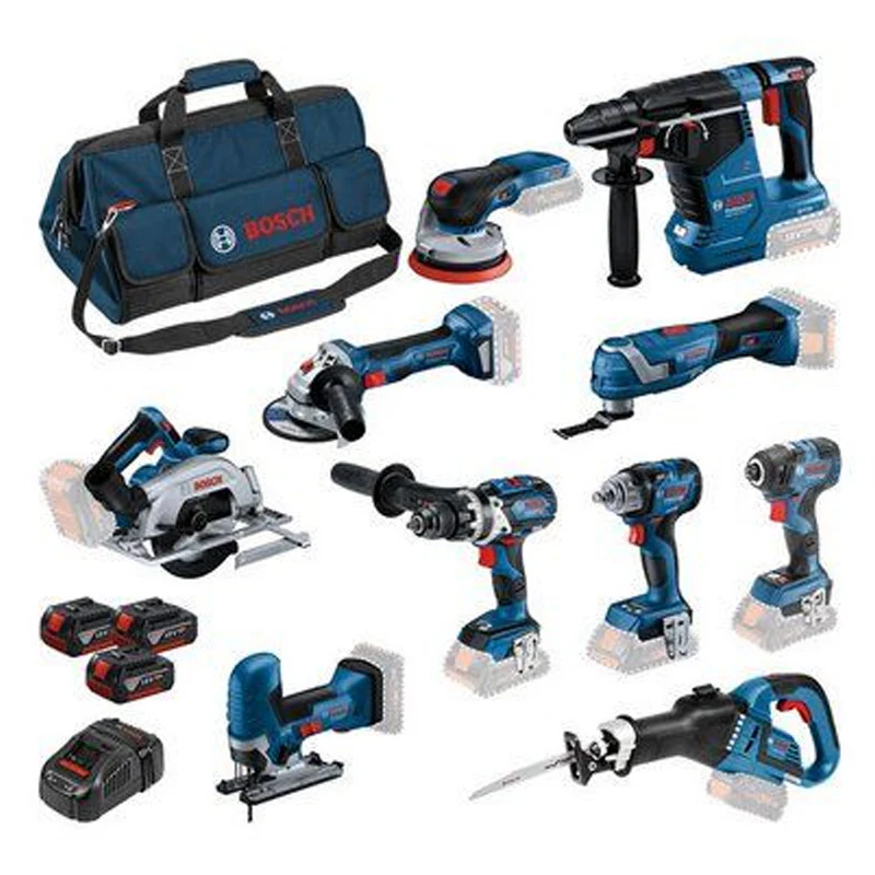 BOSCH Professional 18V 10-Piece Power Tool Set – Includes 3× 5.0Ah Li-Ion Batteries. Fast Charger & Heavy-Duty Carry Bag