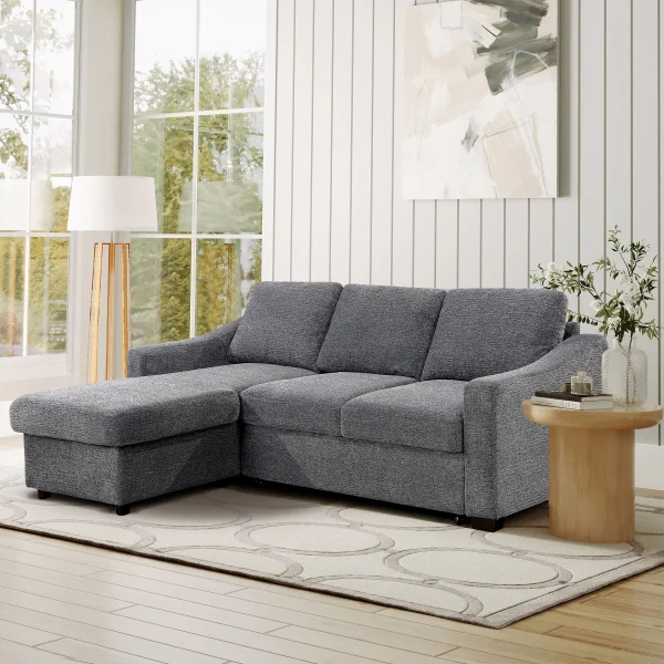 Coddle Aria Fabric Sleeper Sofa with Reversible Chaise and Storage. Gray