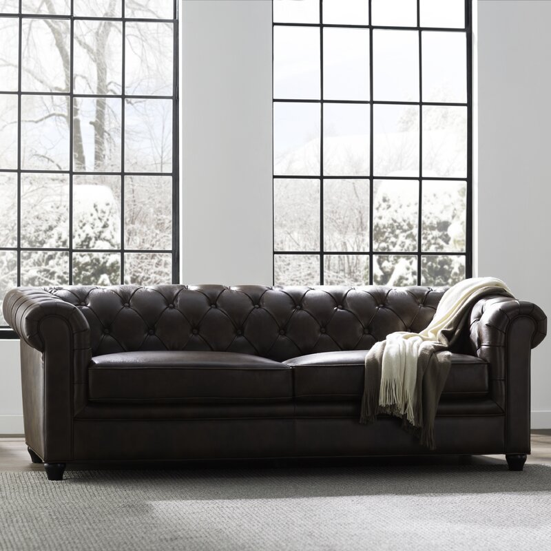 Owen 84 Genuine Leather Rolled Arm Chesterfield Sofa