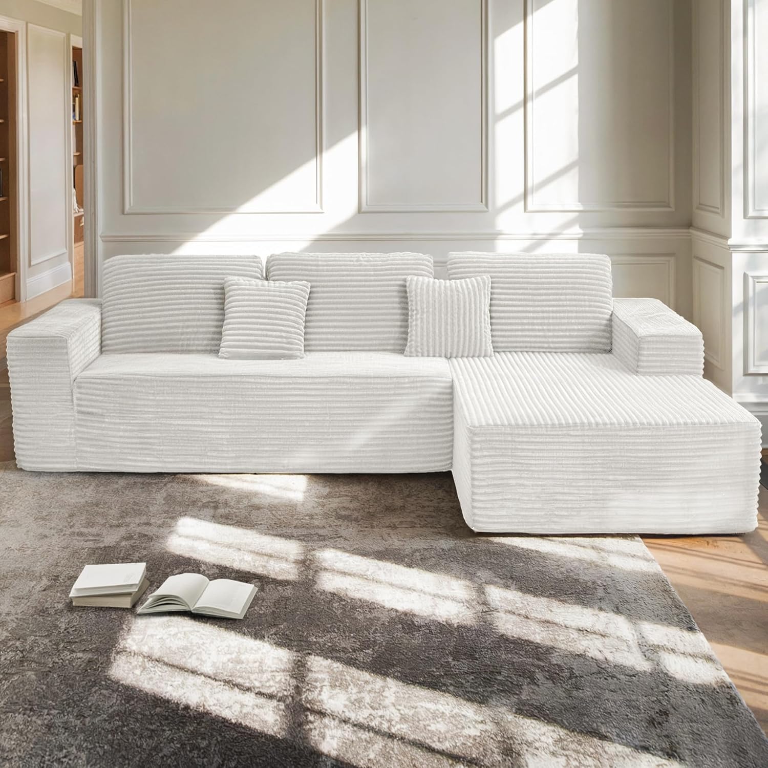 110 Boneless Couch. Cloud Couch Sectional. L-Shape Corduroy Modular Sectional Sofa Deep Seat. Upholstered Couches for Living Room. No Assembly Required