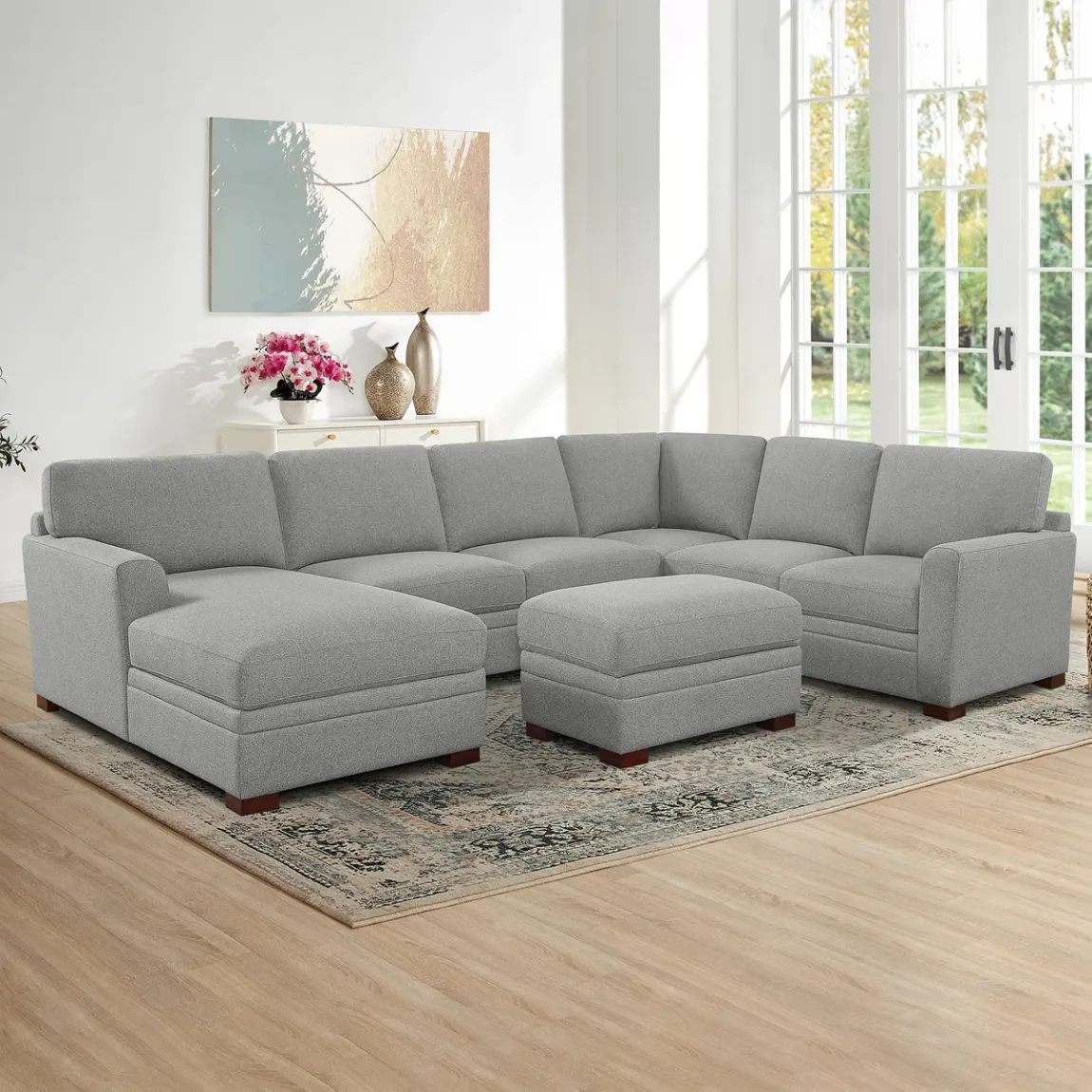 Thomasville Langdon Fabric Sectional with Chaise and Storage Ottoman. Gray