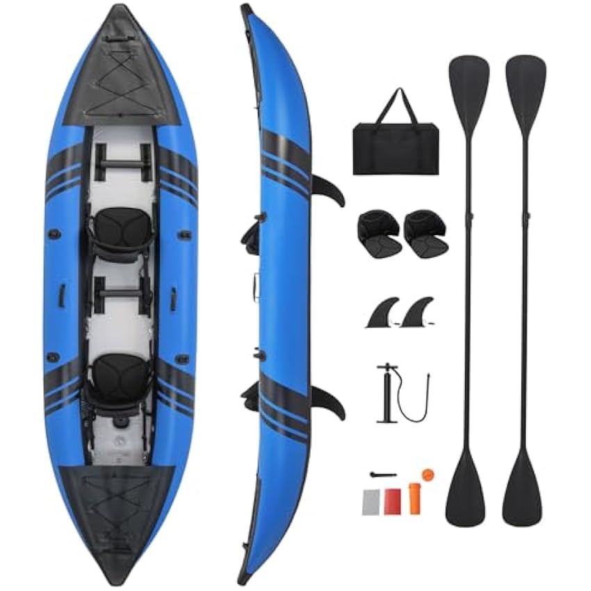 S AFSTAR Inflatable Kayak. 2 Person Canoe with 507 lbs Capacity. Drop-Stitch Floor. All Accessories & Carry Bag. 12.5 ft Large Sit in Tandem Kayak for Fishing. Camping & Exploring for Adults