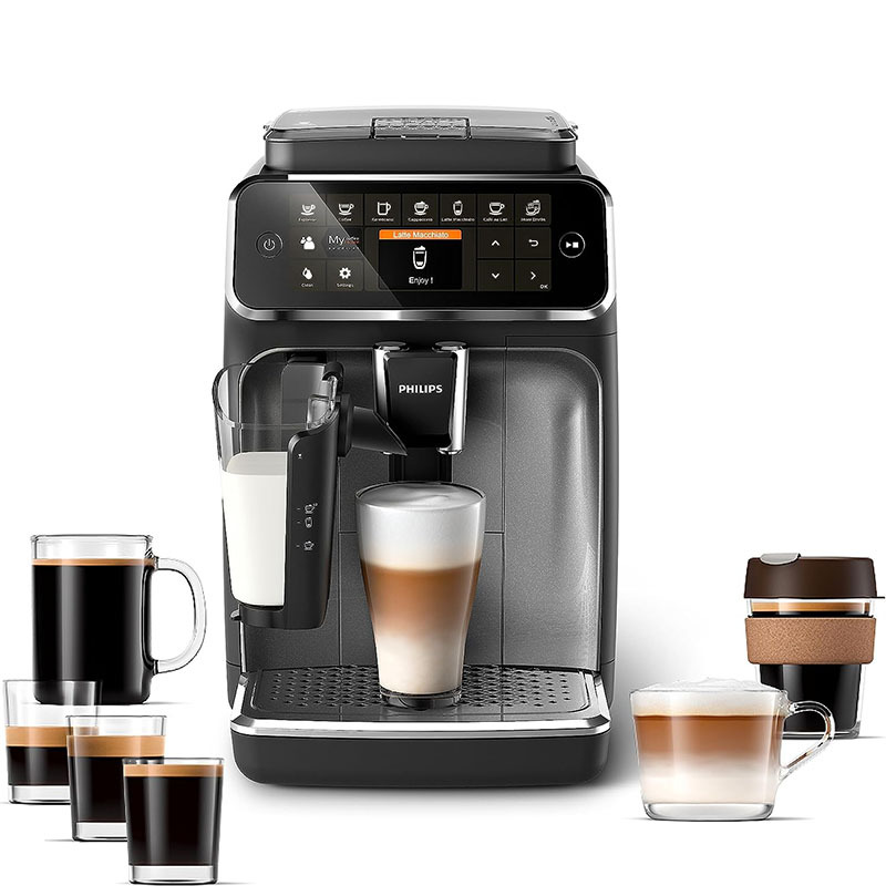 Philips 4300 Series Fully Automatic Espresso Machine - LatteGo Milk Frother. 8 Coffee Varieties. Intuitive Touch Display. Black. (EP4347/94)
