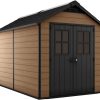 Keter Newton 7.5x11 Large Resin Outdoor Storage Shed Kit – Perfect to Store Patio Furniture. Garden Tools. Bike Accessories. and Lawn Mower. Mahogany Brown