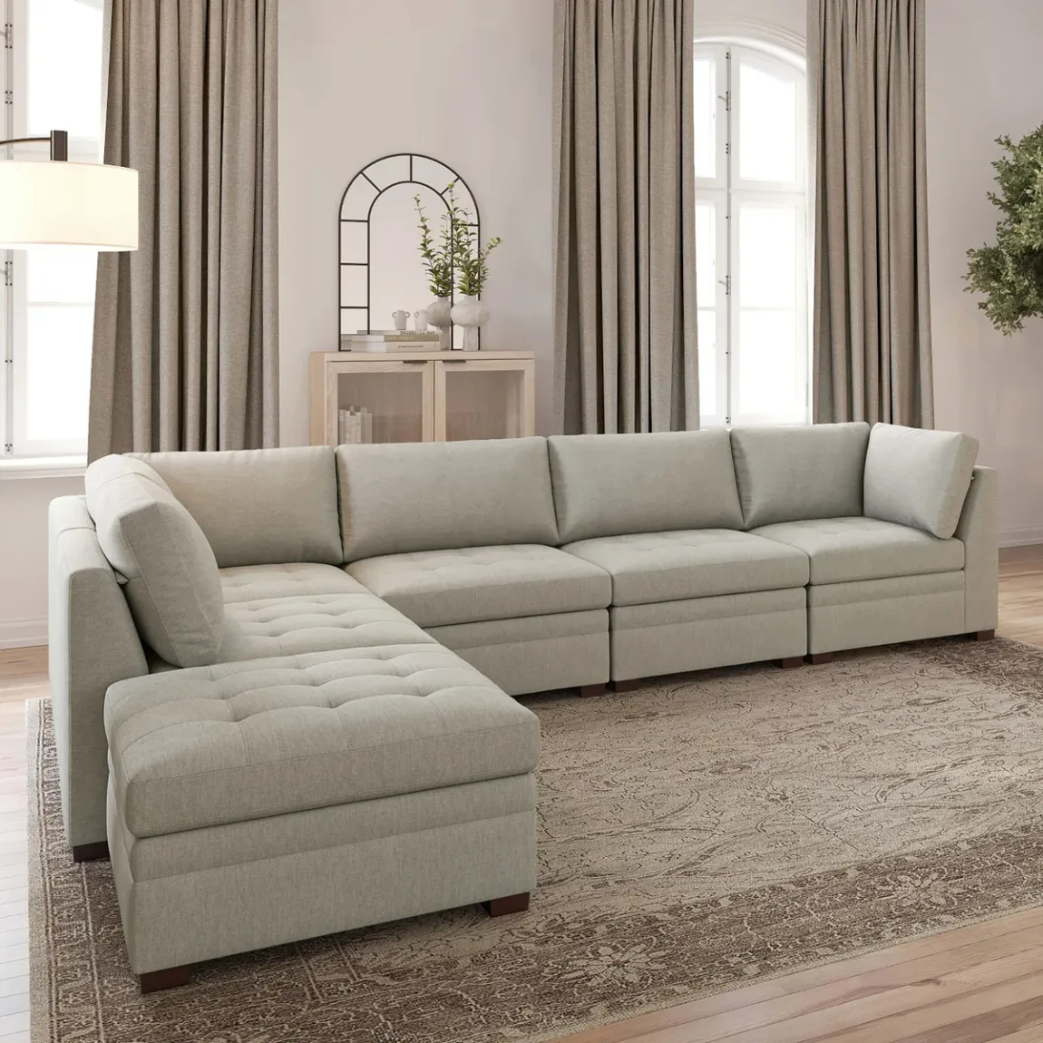 Thomasville Tisdale Modular Sectional 6-piece Beige/Gray with Storage Ottoman