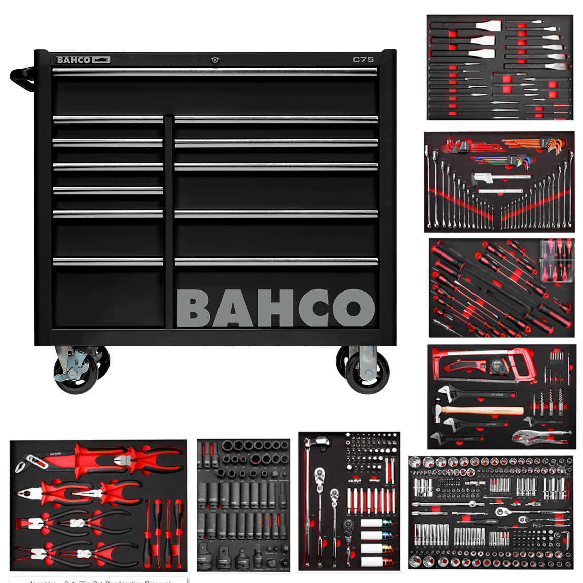 Bahco 680 Piece Professional Mechanical Tool Set with 12 Drawer Heavy-Duty Wheeled Tool Chest